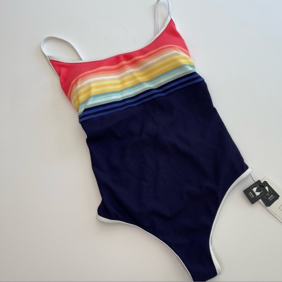 RIP Curl Sayulita Retro Rainbow Stripe Good One Piece Swimsuit NWT Womens Size S - Picture 3 of 10